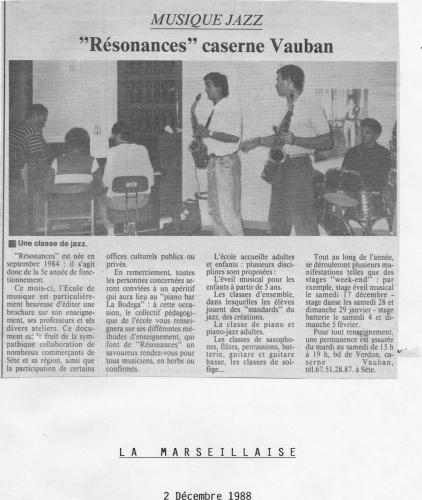 Ecole de musique Jazz de Sète Résonances 1984-1990