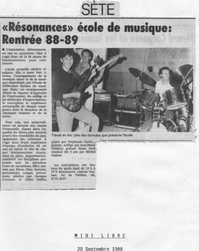 Ecole de musique Jazz de Sète Résonances 1984-1990ces-